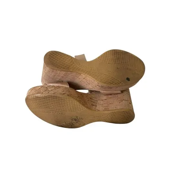 Stuart Weitzman Nude Patent Leather Cork Wedge Platform Sandals 9M Made in Spain - Picture 10 of 12
